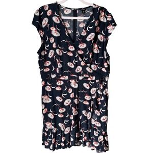 J. Crew Mercantile Dress Blue Floral Ruffle Hem Faux Wrap Cap Sleeve Size 18